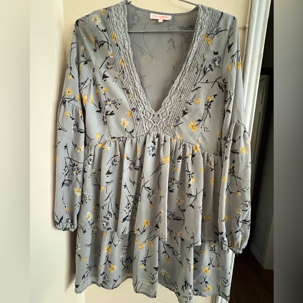Long sleeve floral tiered flowy dress